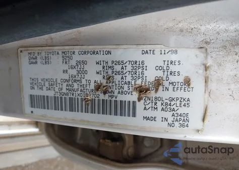 1999 Toyota 4Runner Limited V6 from USA, damaged, VIN JT3GN87R1X0102702